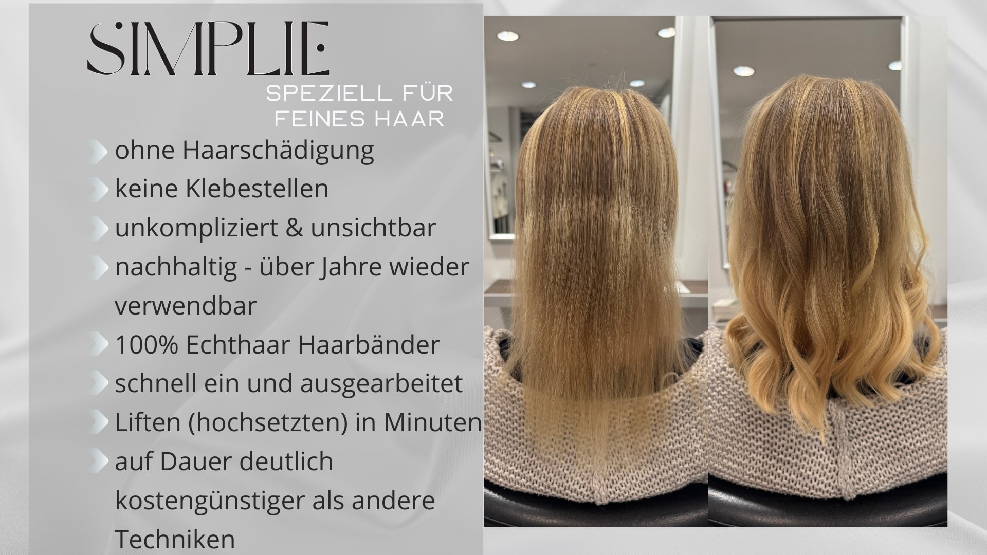 Friseursalon Haarchitektur Simplie – Haarverlängerung – Haarverdichtung – Experten – Echthaar – Tressen – Haarverdichtung feines Haar – Lüneburg Friseursalon Haarchitektur Simplie - Haarverlängerung - Haarverdichtung - Experten - Echthaar - Tressen - Haarverdichtung feines Haar - Lüneburg